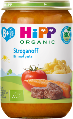 Barnmat Stroganoff biff med pasta 8m Hipp